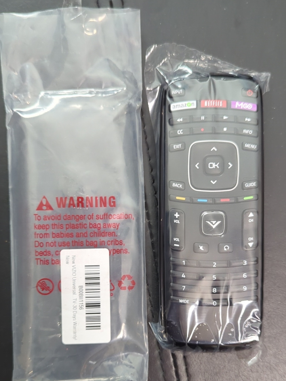 Vizio Black Replacement TV Remote (Rear View)